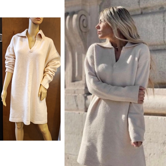 NWT ZARA CREAM POLO COLLAR KNIT DRESS (3653) - Picture 1 of 12